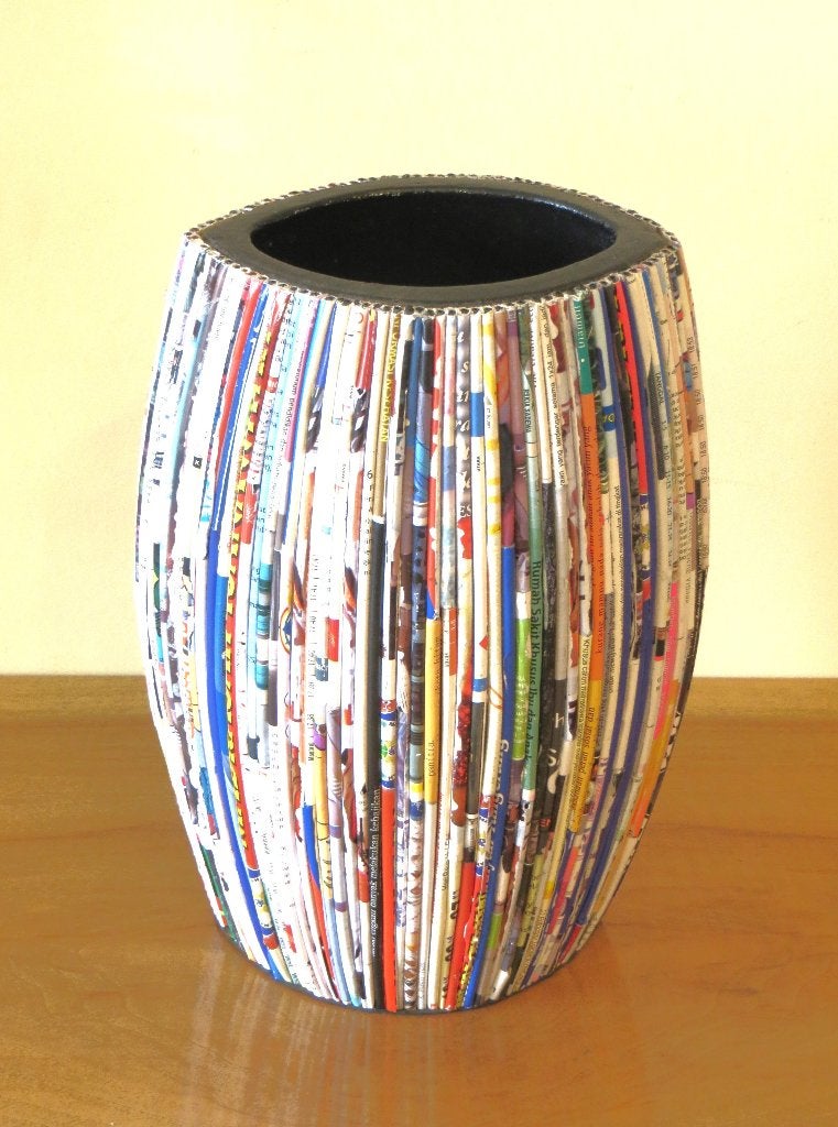 Vaas design rietjes modern multicolor zwart ovaal 31 cm, 31 cm, Overige materialen, Gebruikt, Meerkleurig