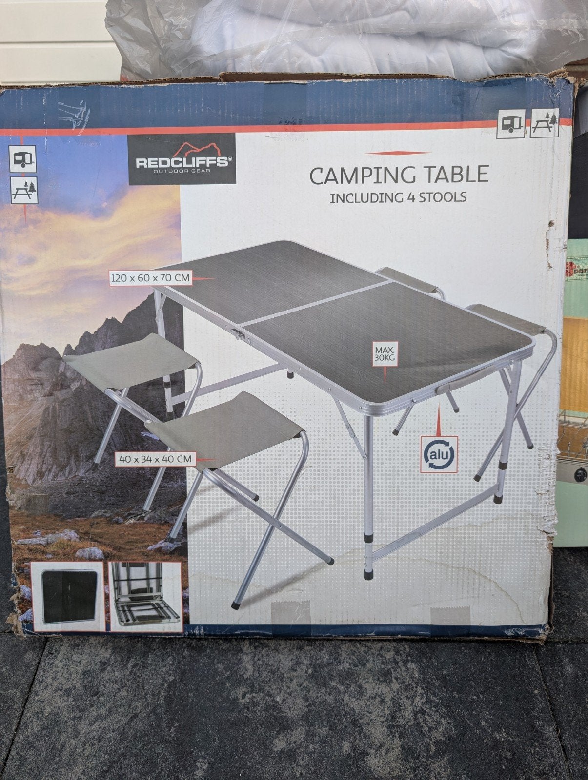 Nieuwe Opvouwbare Campingtafel met 4 Krukjes - Redcliffs, Caravans en Kamperen, Ophalen of Verzenden, Nieuw