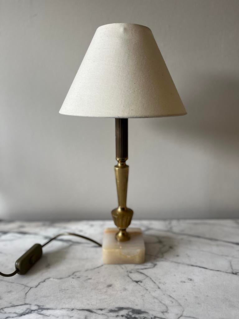 Vintage messing onyx taffellamp, Huis en Inrichting, Lampen | Tafellampen, Overige materialen, Gebruikt, Vintage, Ophalen of Verzenden