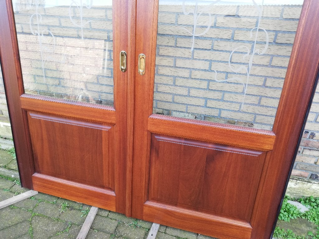 Merantie schuifdeuren incl rails en architraven 218x186br, Ophalen