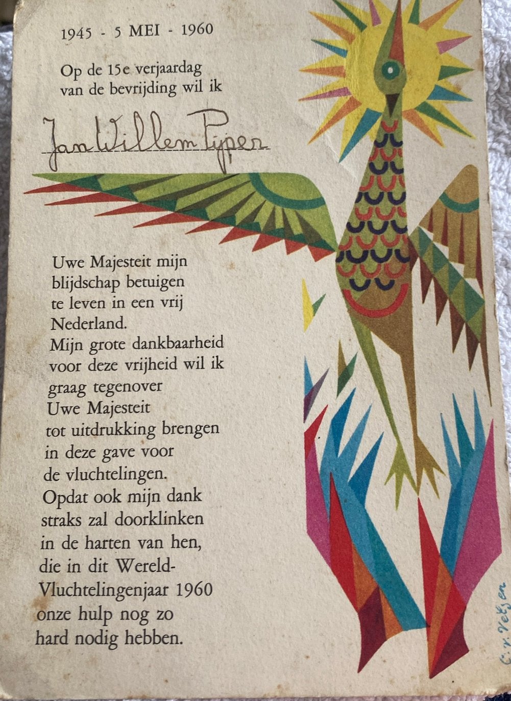 Bevrijdingskaart, Koningin, 15e Bevrijdingsdag, Verzamelen, Ophalen of Verzenden, 1940 tot 1960, Gelopen, Politiek en Historie