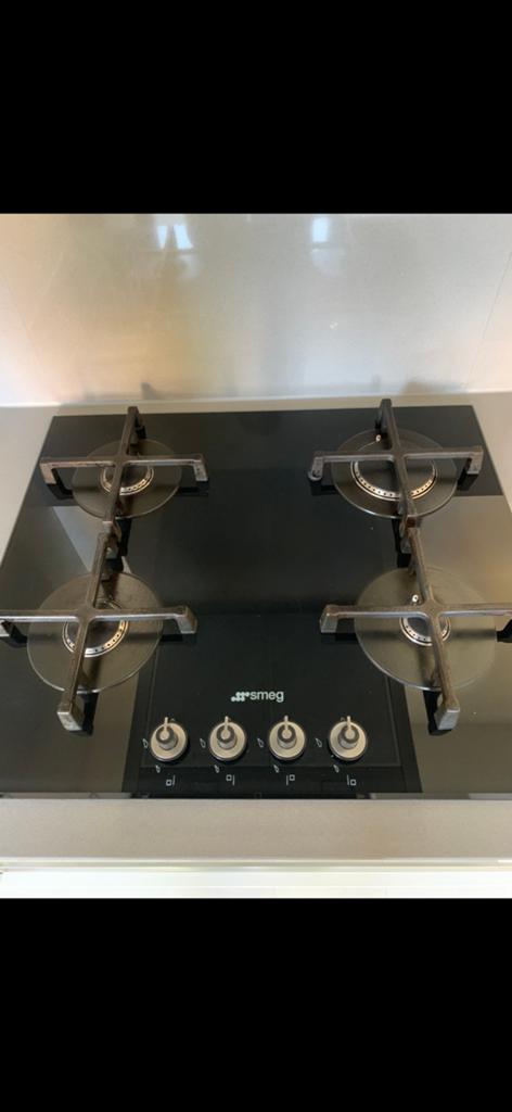 Smeg inbouw gas op glas kookplaat 60 x 51, Ophalen, Gebruikt, 4 kookzones, Inbouw