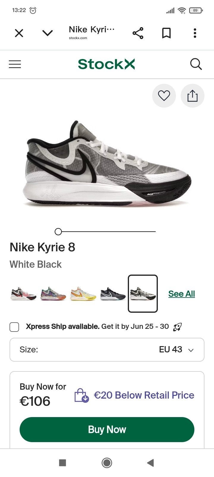Nike Kyrie 8 White Black - Maat 43*, Ophalen, Nike, Nieuw, Wit