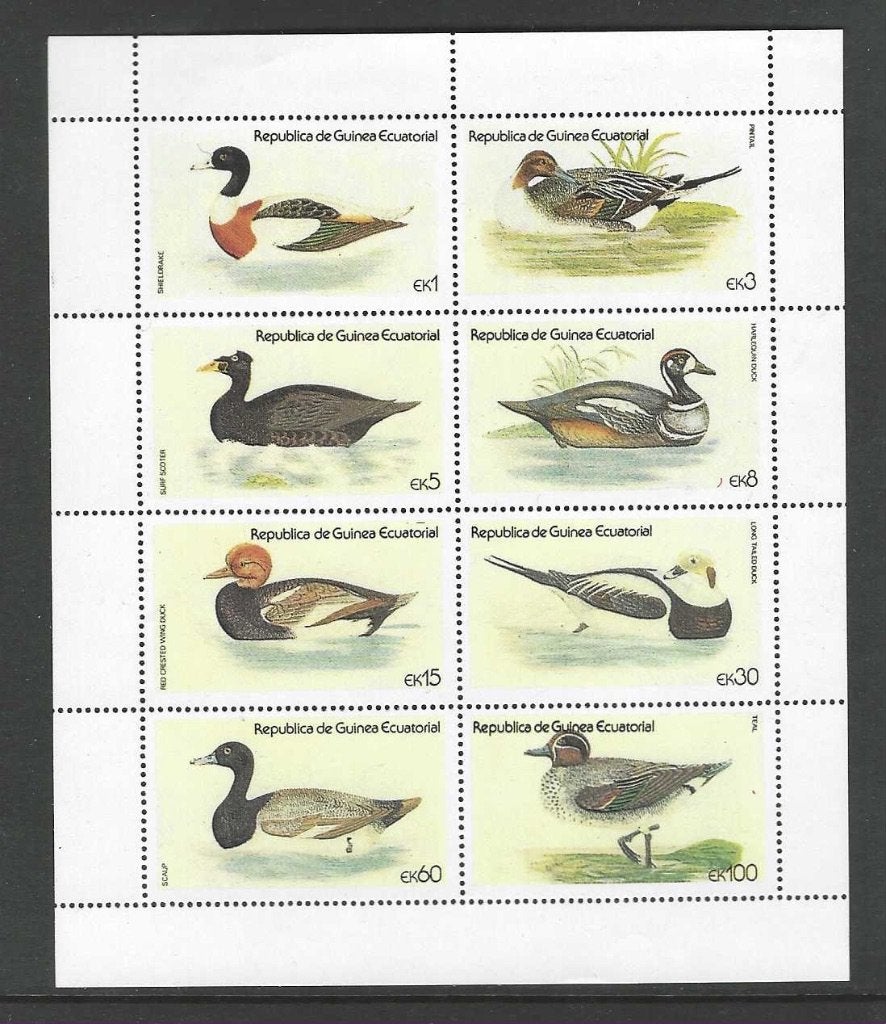 Guinea Ecuatorial blok 1444-1451 watervogels eenden jaar1978, Ophalen of Verzenden, Postfris, Dier of Natuur