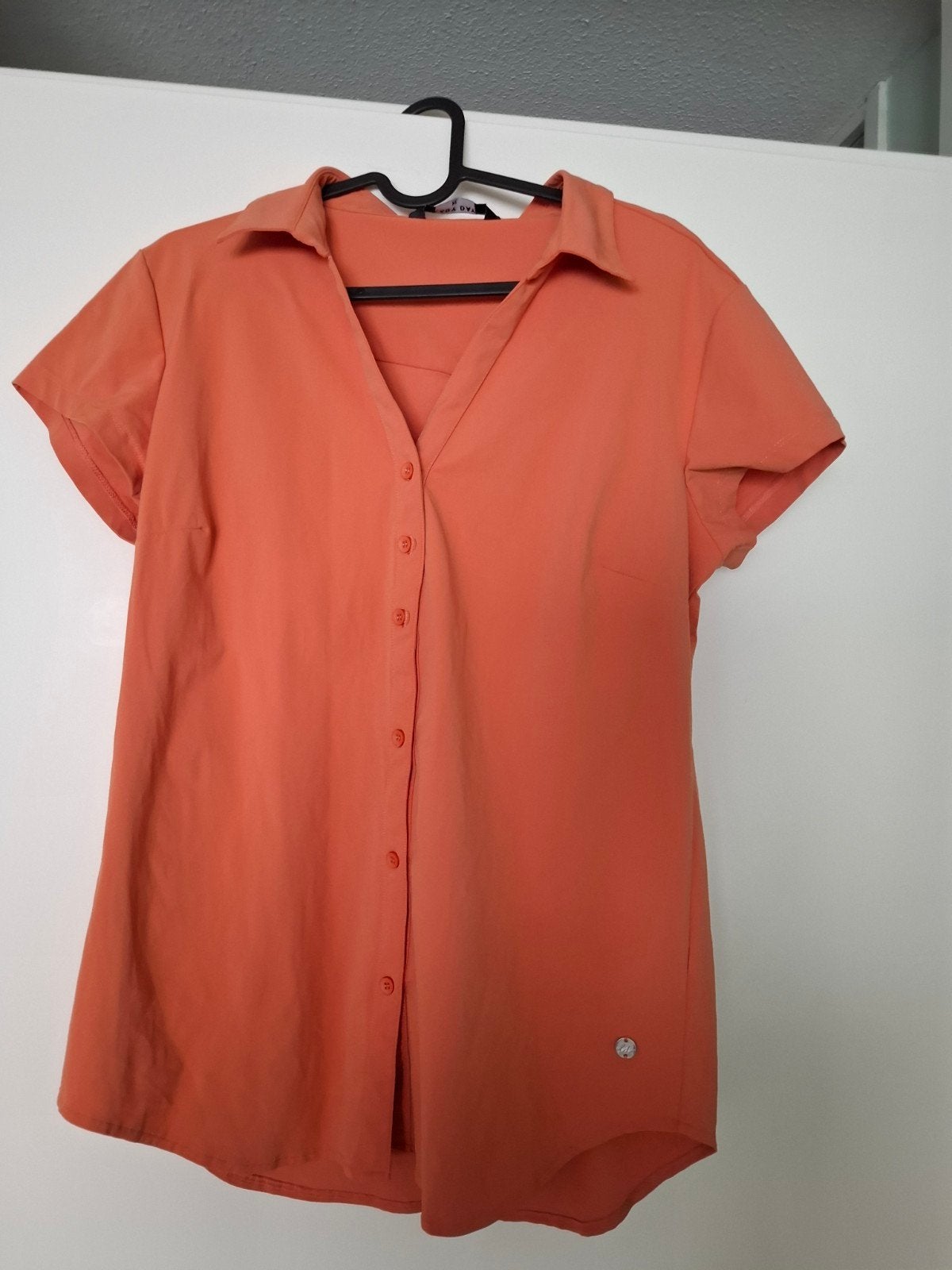 Lady Day oranje travelstof blouse XL - strijkvrij, Lady Day, Maat 46/48 (XL) of groter, Oranje, Ophalen of Verzenden
