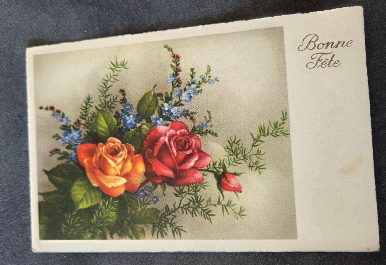 "Bonne Fête" met Rozen - 1955, Verzenden, 1940 tot 1960, Gelopen, Overige thema's