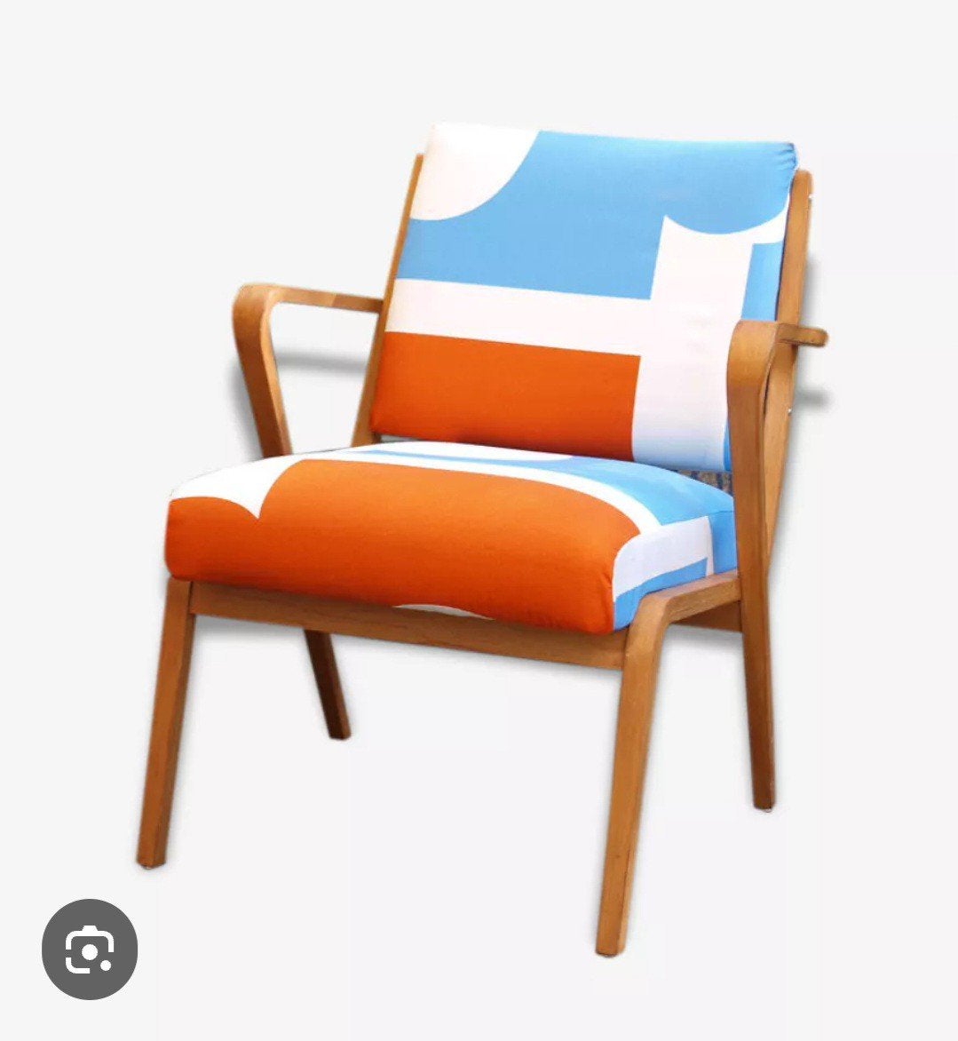 lap stof ikea puzzel motief oranje blauw, Hobby en Vrije tijd, Stoffen en Lappen, 120 cm of meer, Oranje, Ophalen of Verzenden