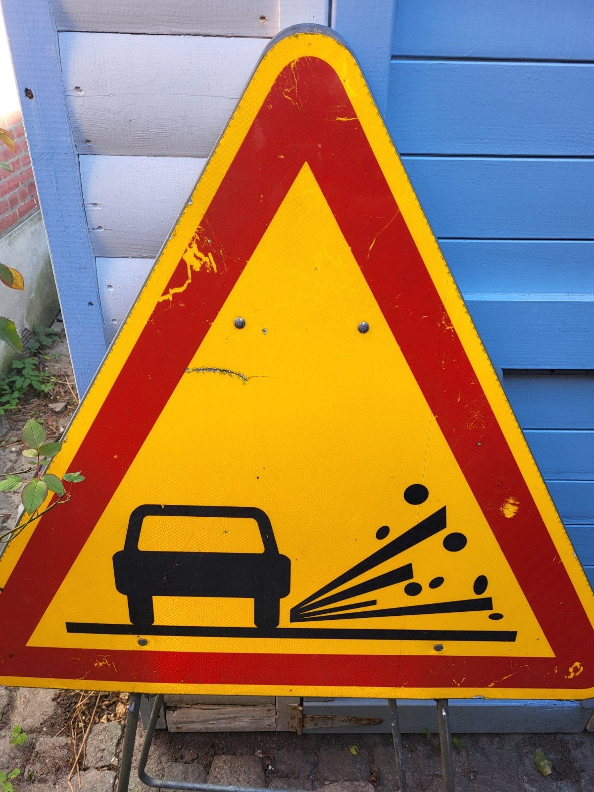 origineel geel Frans verkeersbord met standaard Auto bord, Ophalen, Zo goed als nieuw, Reclamebord