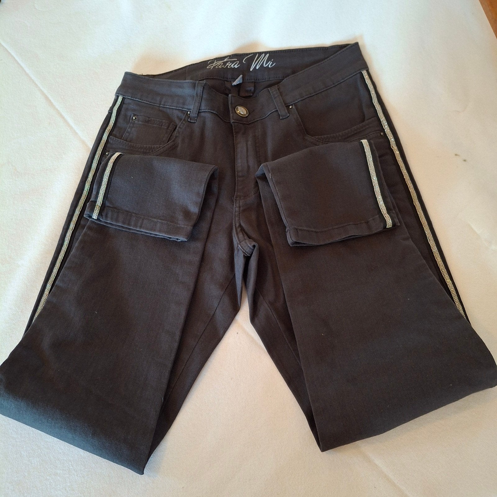 Nieuwe Parami stretchdenim broek met glitterbies, Kleding | Dames, Parami, Zwart, Maat 42/44 (L), Nieuw