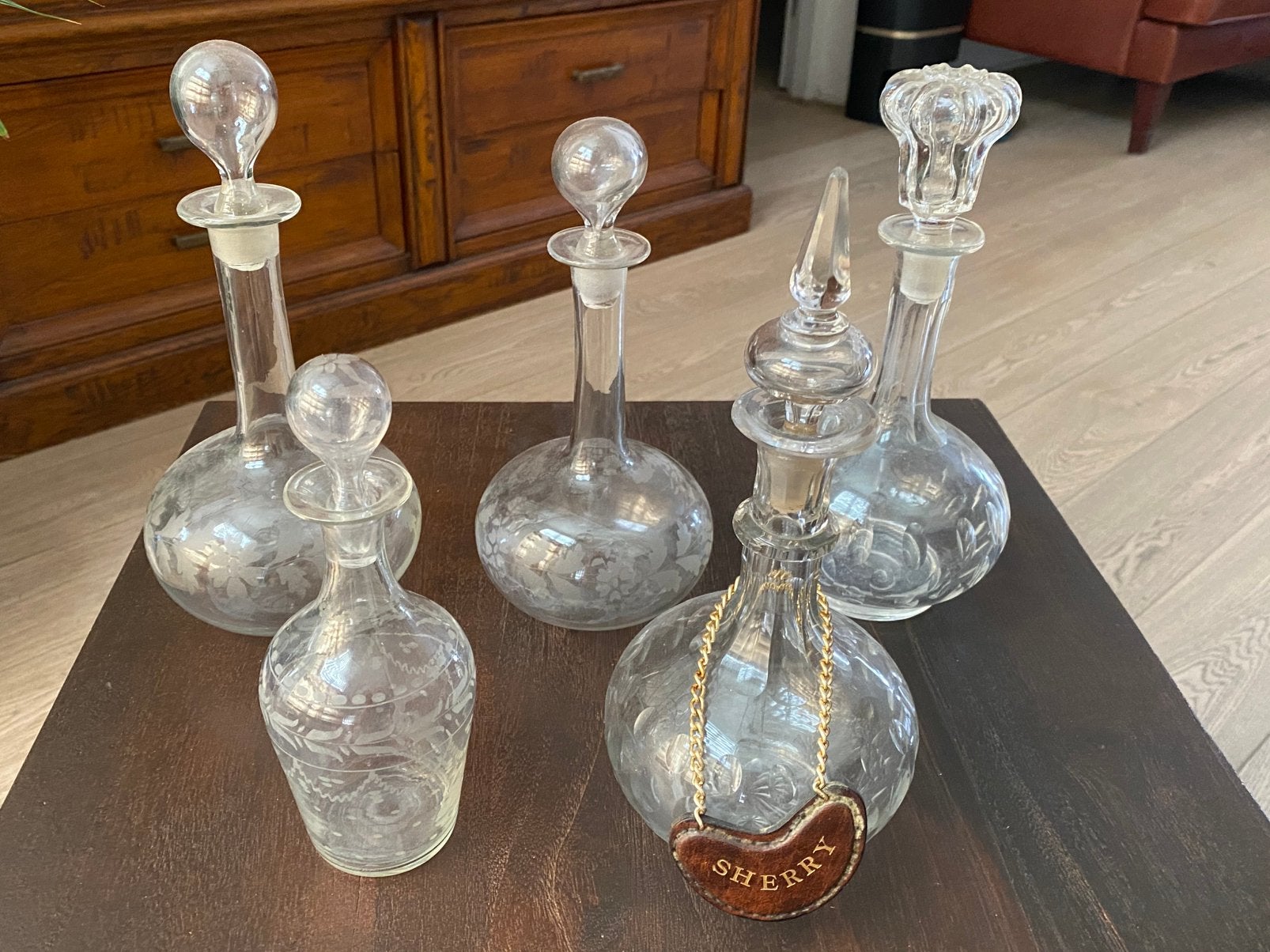 Set van 5 kristallen karaffen/decanters., Ophalen