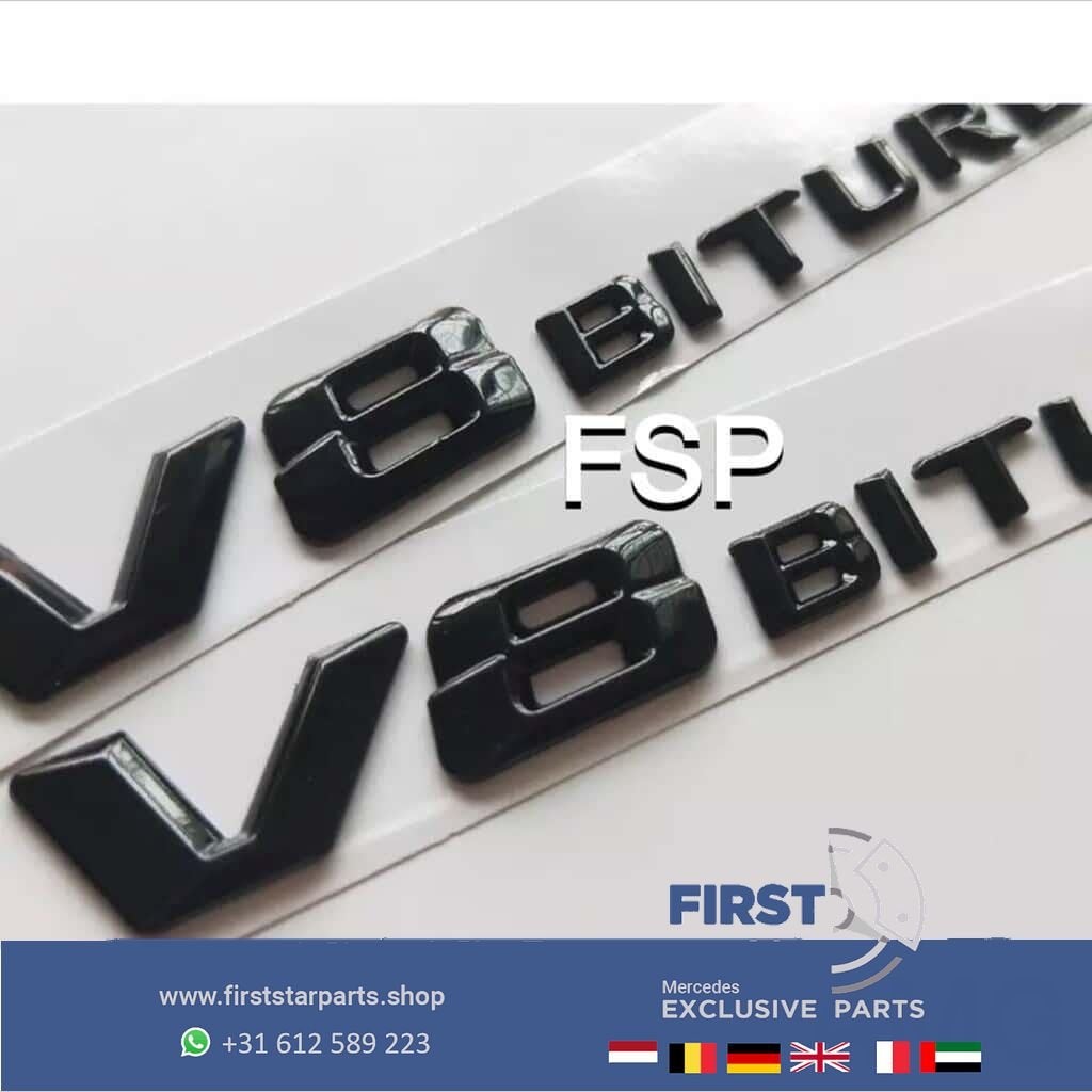 Mercedes V8 BI TURBO EMBLEEM SET ZIJSCHERM LOGO’S C63 E63 GL, Gebruikt, -, Voor, Ophalen of Verzenden
