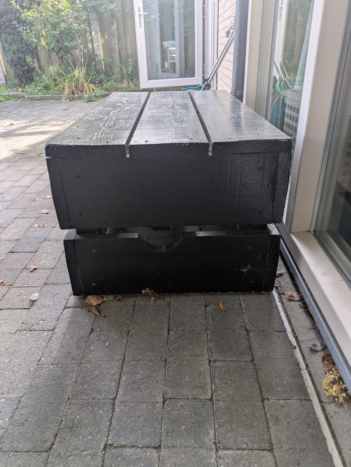 Twee zwarte houten blokken/bankjes  60x117x47 cm, Ophalen, Gebruikt, 50 tot 100 cm, 100 tot 125 cm