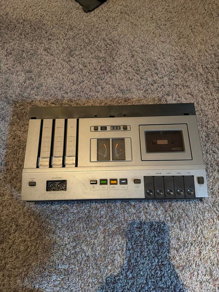 Vintage Philips Cassettedeck - Made in Holland, Ophalen of Verzenden, Enkel, Philips, Tiptoetsen