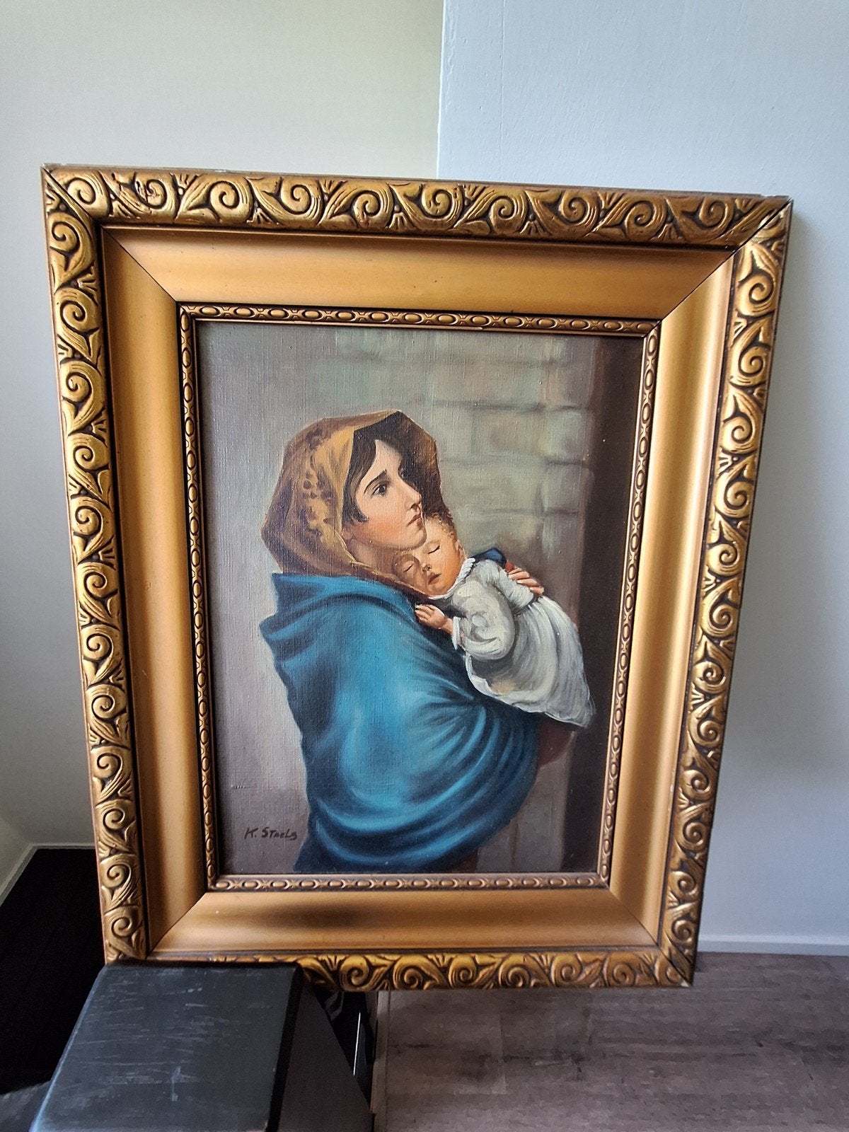 Klassiek schilderij: Madonna met kind, gesigneerd H. Staels, Ophalen of Verzenden