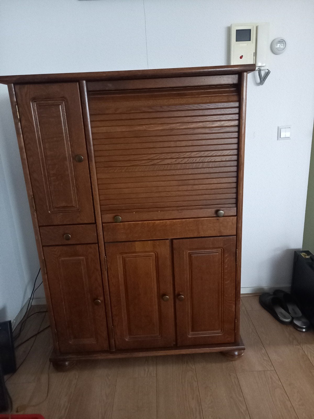 Massief eikenhouten computerkast met rolluik, Huis en Inrichting, Ophalen, Gebruikt, 70 tot 120 cm, Eikenhout