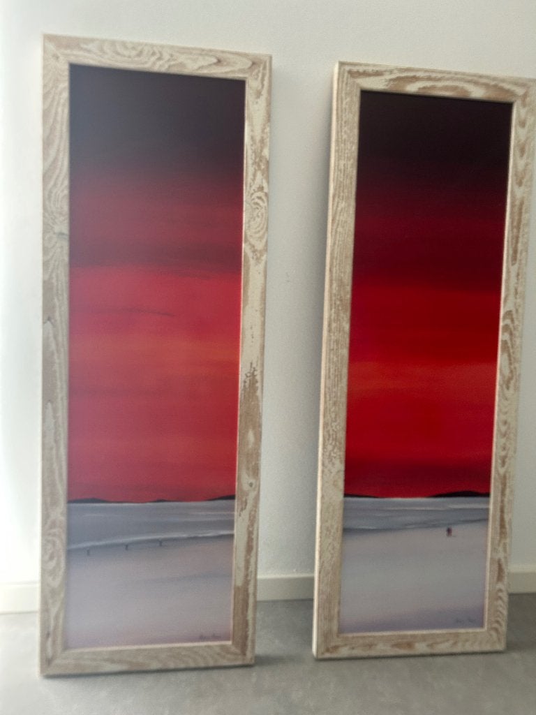 Tweeluik, 2 grote schilderijen met houten lijst, Huis en Inrichting, Woonaccessoires | Schilderijen, Tekeningen en Foto's, Ophalen