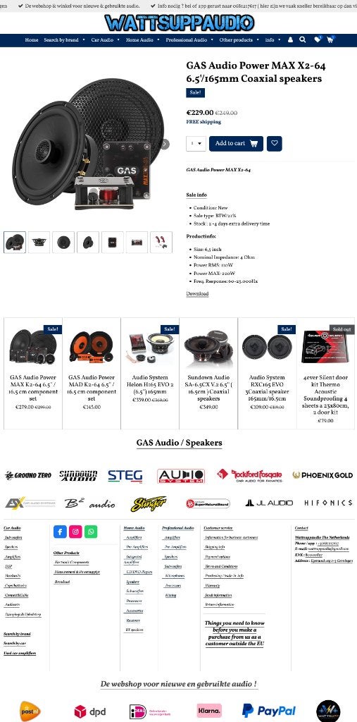 GAS Audio Power MAX X2-64 6.5'/165mm Coaxial speakers, Auto diversen, Autospeakers, Nieuw, Info@optimount.nl, Nieuw, Ophalen of Verzenden