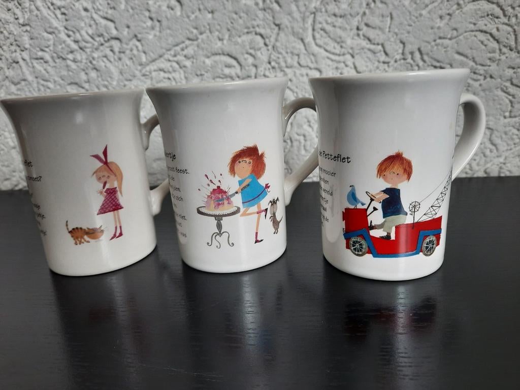 Pluk van de Petteflet mokken - Set van 3, Gebruikt, Keramiek, Ophalen of Verzenden, Overige stijlen