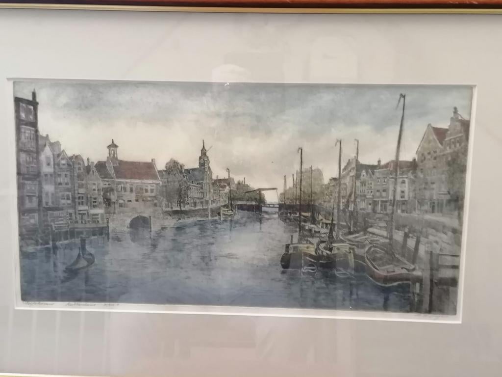 Ets Delfshaven Rotterdam - Gesigneerd en Ingelijst, Ophalen of Verzenden