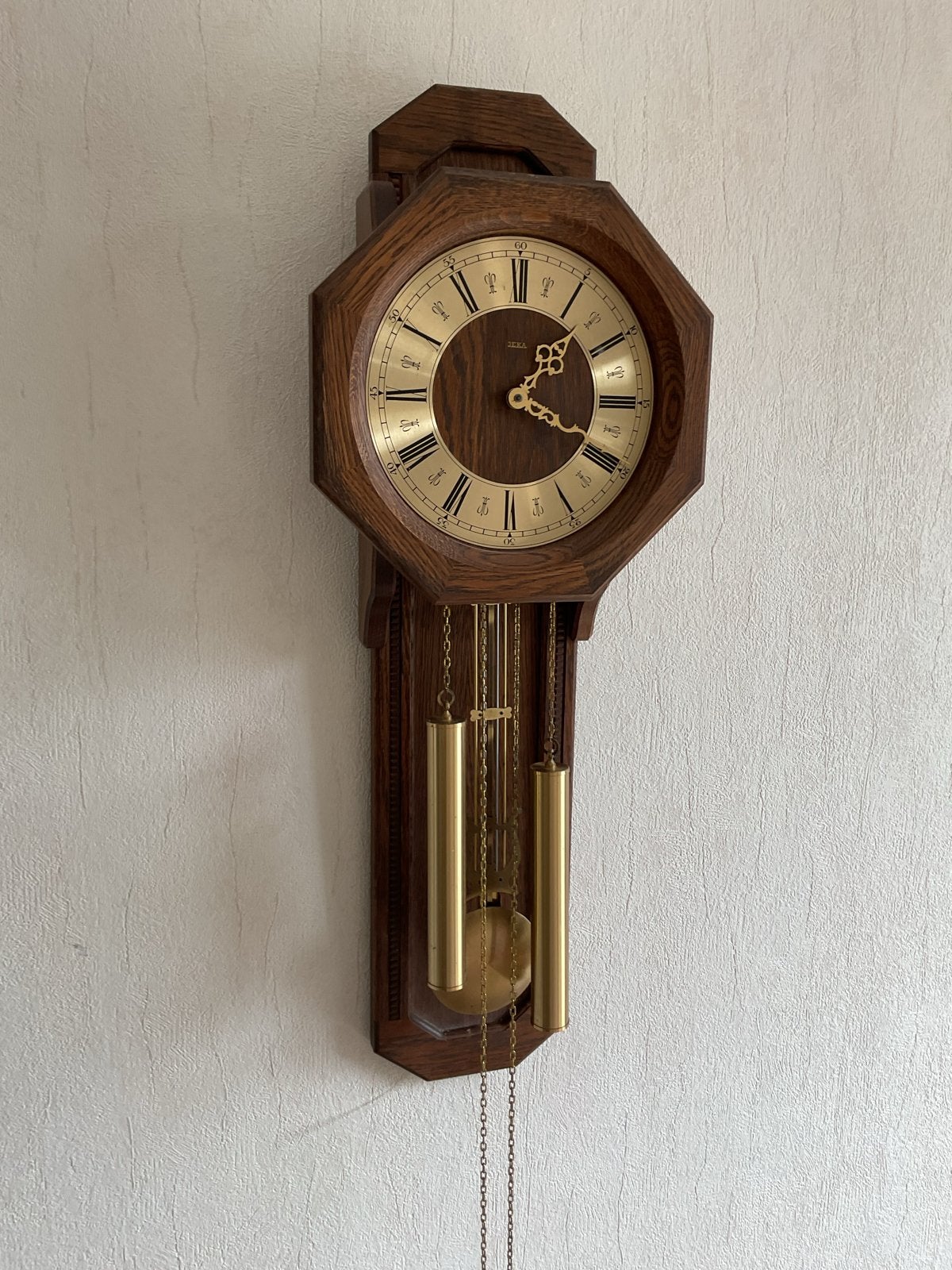Retro Jeka wandklok met slinger en gewichten, Ophalen