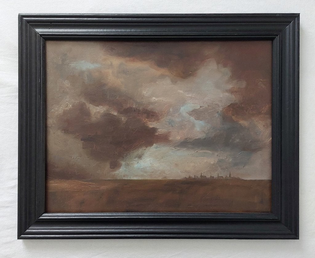 Schilderij van Weesp - Olieverf, Antiek en Kunst, Paneel, Realistisch, Ophalen of Verzenden, Landschap