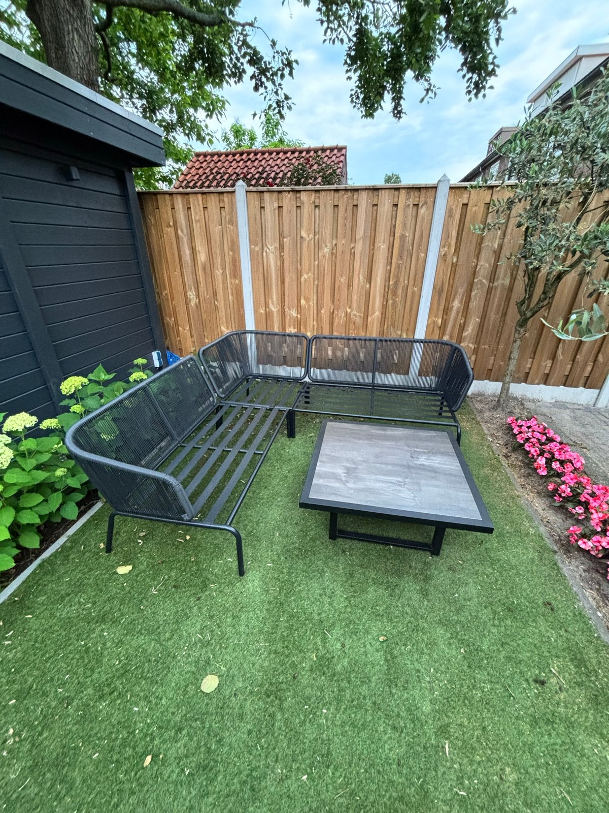 Tuintafel Hartman marmereffect, 88x88cm, Dion corner, Ophalen, Zo goed als nieuw, Vierkant, Aluminium