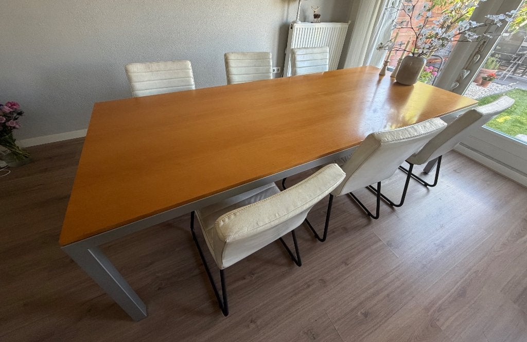 Gratis- Eetkamer Tafel 2.50 x 1.00 m ophalen tot 10-7-26, Gebruikt, 200 cm of meer, Vijf personen of meer, Rechthoekig