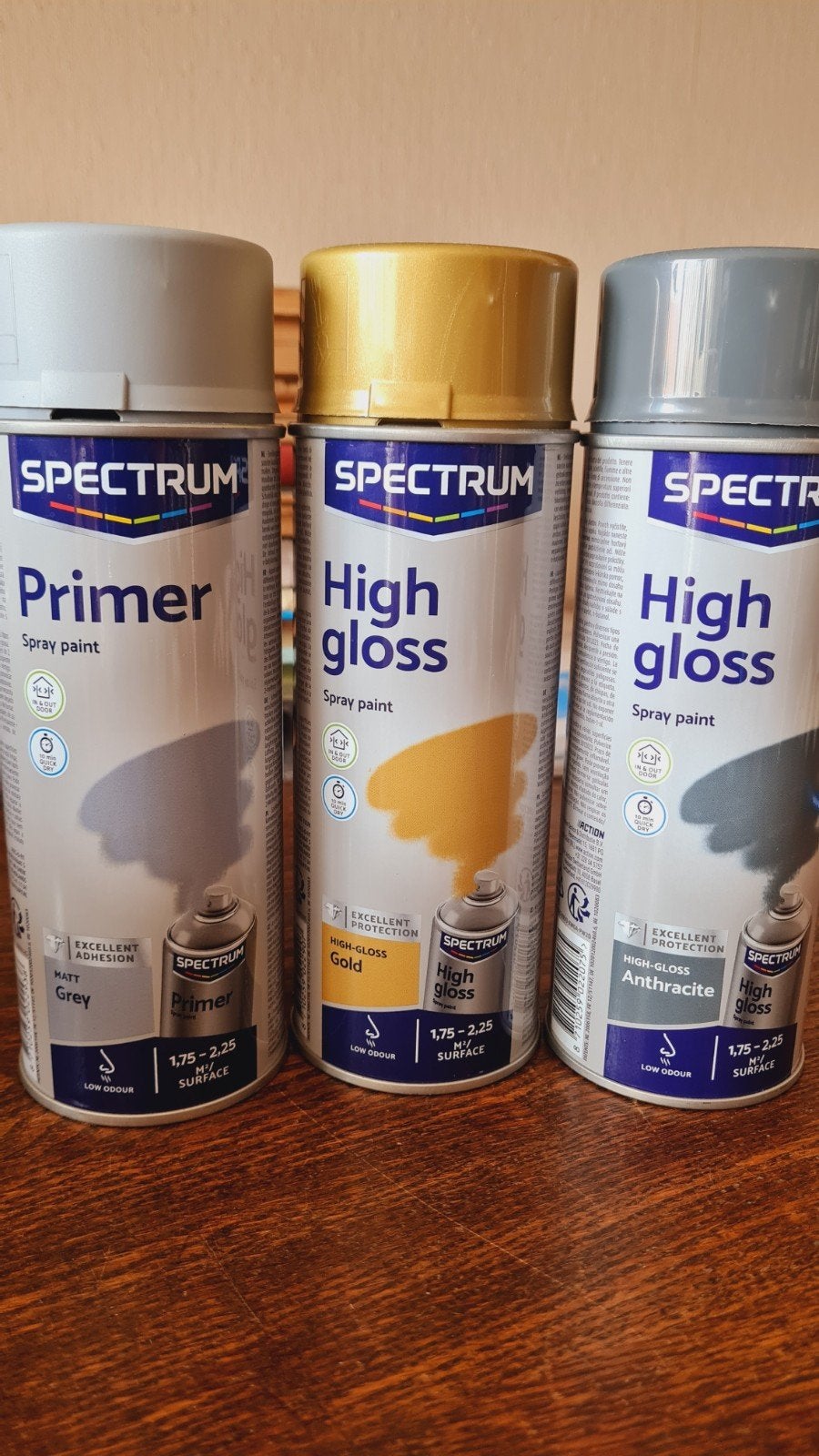 3 x Spectrum Spuitverf: Primer, Goud en Antraciet Hoogglans, Overige kleuren, Nieuw, Ophalen of Verzenden, Verf