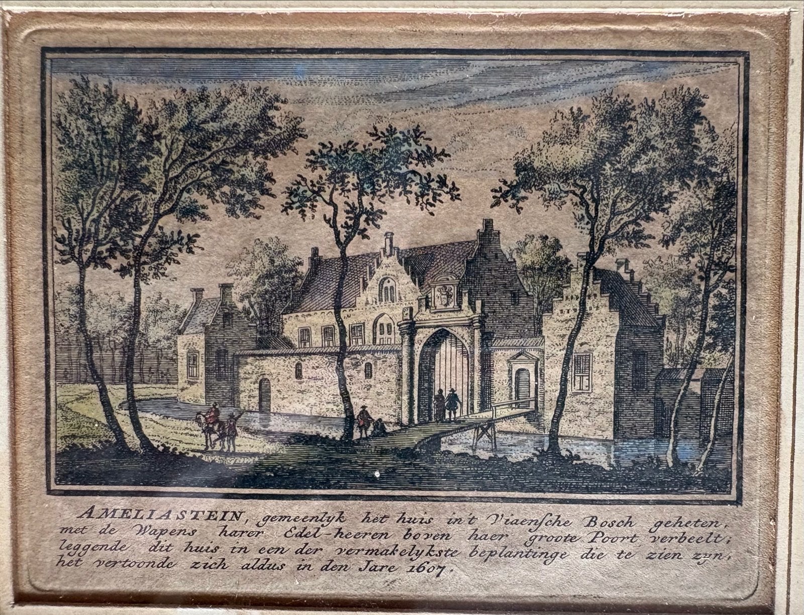 Abraham Rademaker - Huis Ameliastein bij Vianen - Prent, Handgekleurd, Architectuur, Ophalen of Verzenden, Gravure