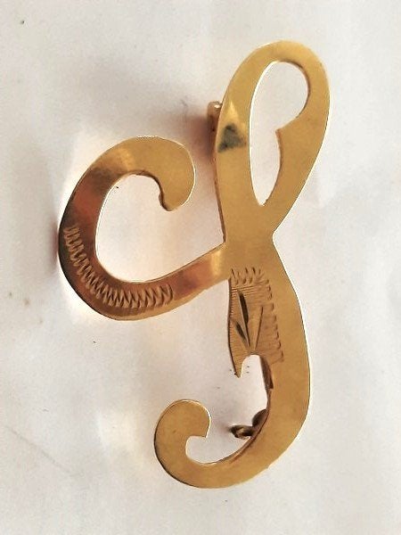 Prachtige vintage 14K Gouden Letterbroche J of S, Sieraden, Tassen en Uiterlijk, Broches, Ophalen, Minder dan 4 cm, Zo goed als nieuw