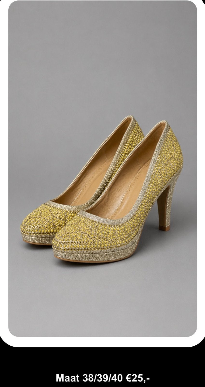 Gouden pumps met glitters en steentjes - Maat 38/39/40, Ophalen, Nieuw, Geel, Pumps