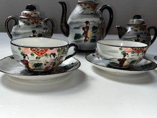 Japanese handpainted porcelain old Satsuma tea ceremony set, Ophalen of Verzenden