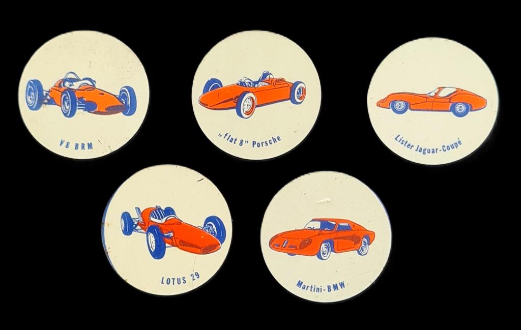 Race wagen serie spelden- 5 stuks, Verzenden, Zo goed als nieuw, Transport, Speldje of Pin