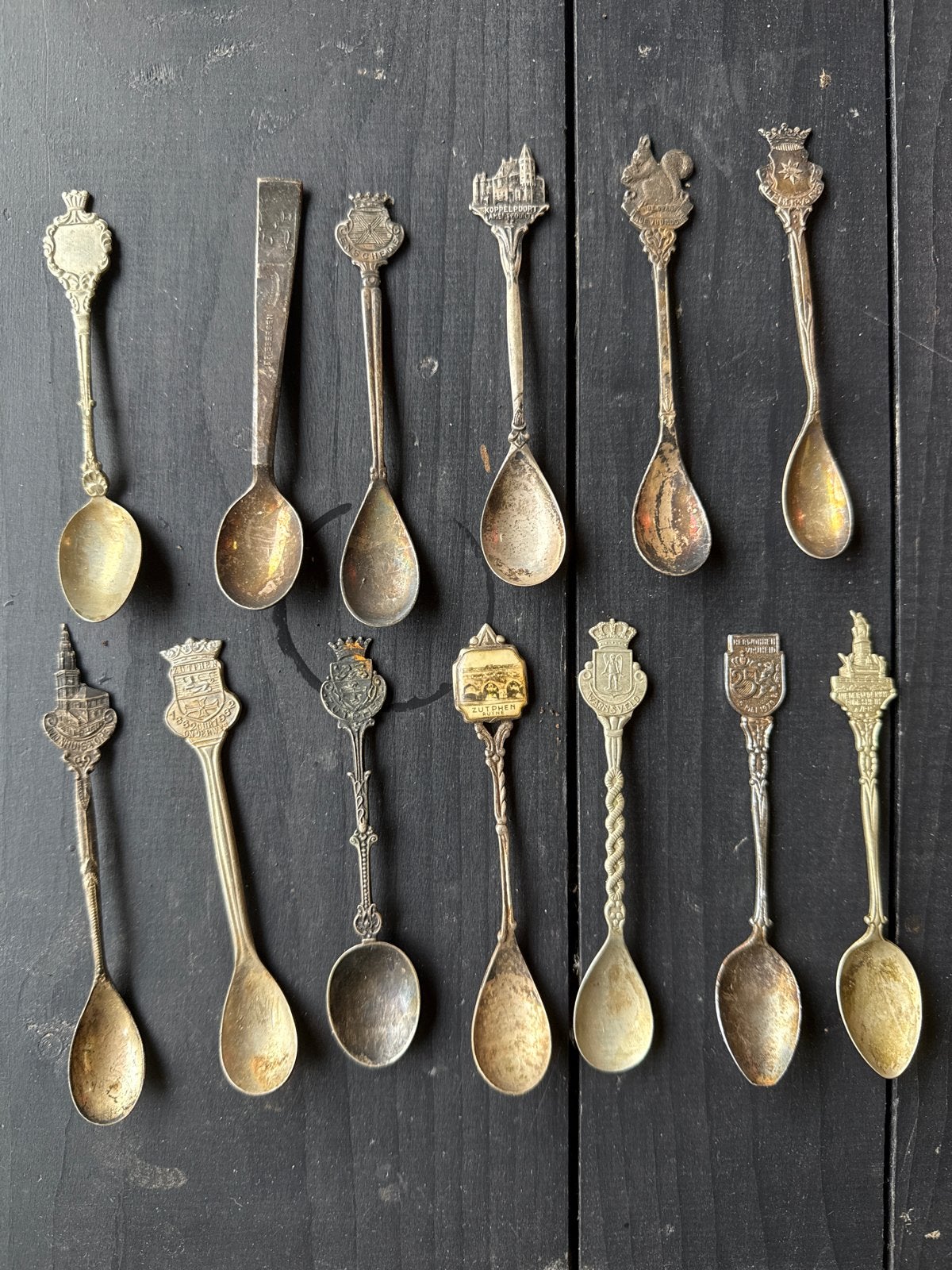 Set van 13 Vintage Souvenir Lepels, Ophalen of Verzenden