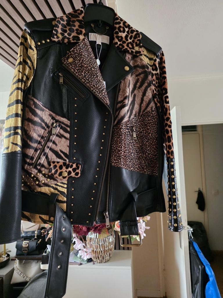 Michael Kors leren jas met dierenprint en studs - Nieuw, Kleding | Dames, Jassen | Zomer, Michael Kors, Zwart, Nieuw, Ophalen of Verzenden