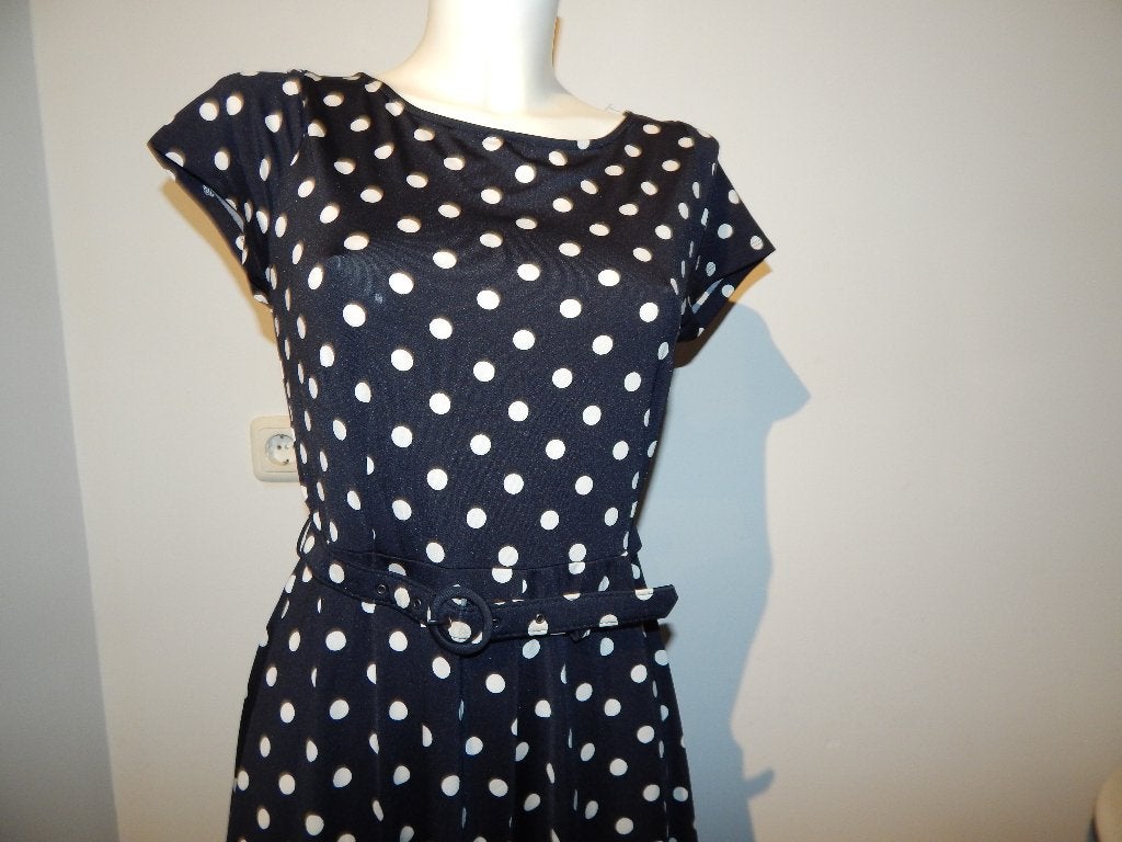 King Louie stretch jurk polkadot print riempje M, Maat 38/40 (M), Verzenden, Zwart, Zo goed als nieuw