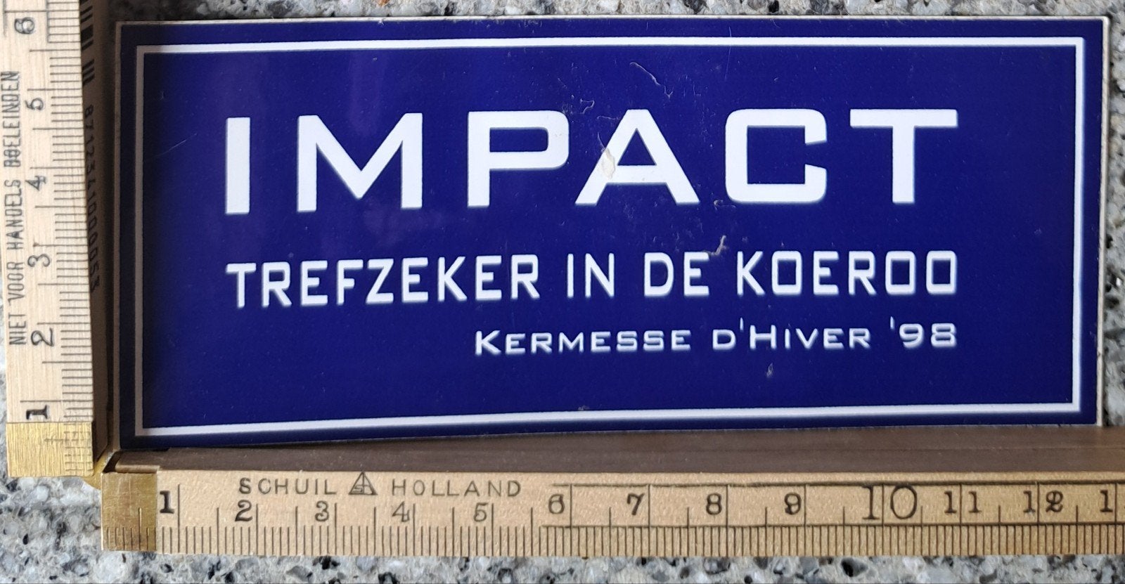 vintage kermis sticker Impact trefzeker in de Koeroo, Verzamelen, Ophalen of Verzenden, Zo goed als nieuw
