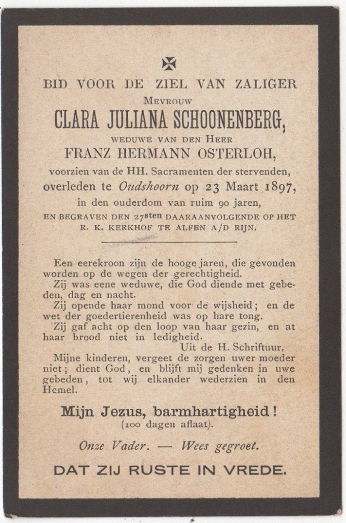 Clara J. Schoonenberg 1807 Grave - 1897 Oudshoorn, 90 jaar, Verzenden