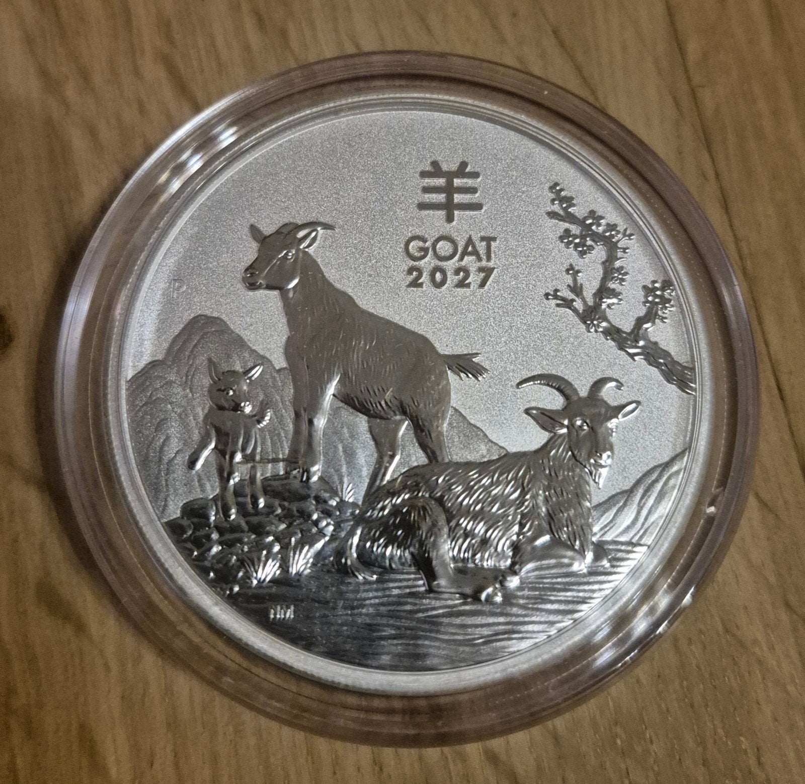 5 oz zilveren munt Perth Mint Lunar Goat 2027, Ophalen of Verzenden, Zilver