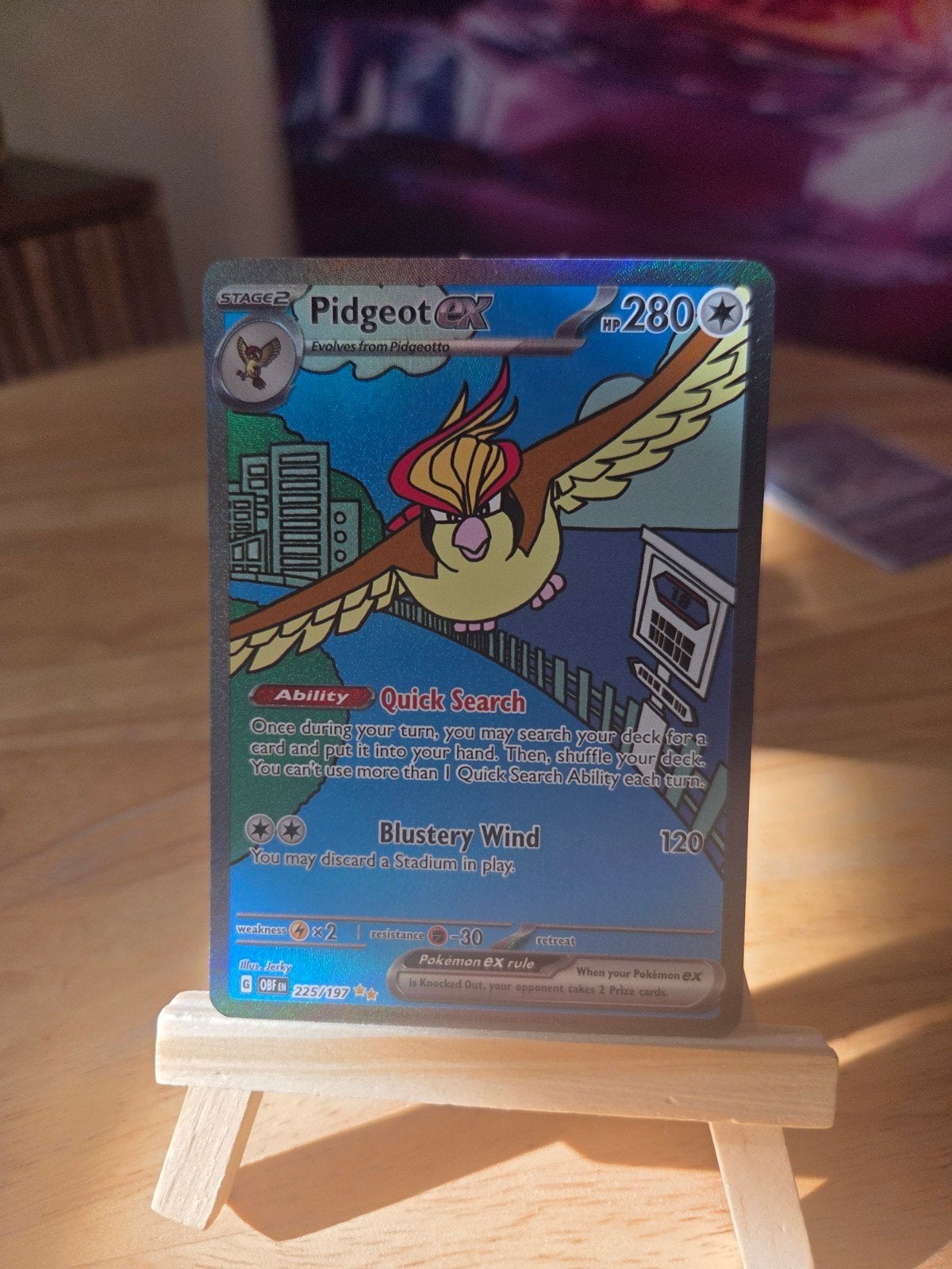 Pidgeot ex 225/197 Full Art Pokémon kaart, Ophalen of Verzenden, Zo goed als nieuw, Losse kaart