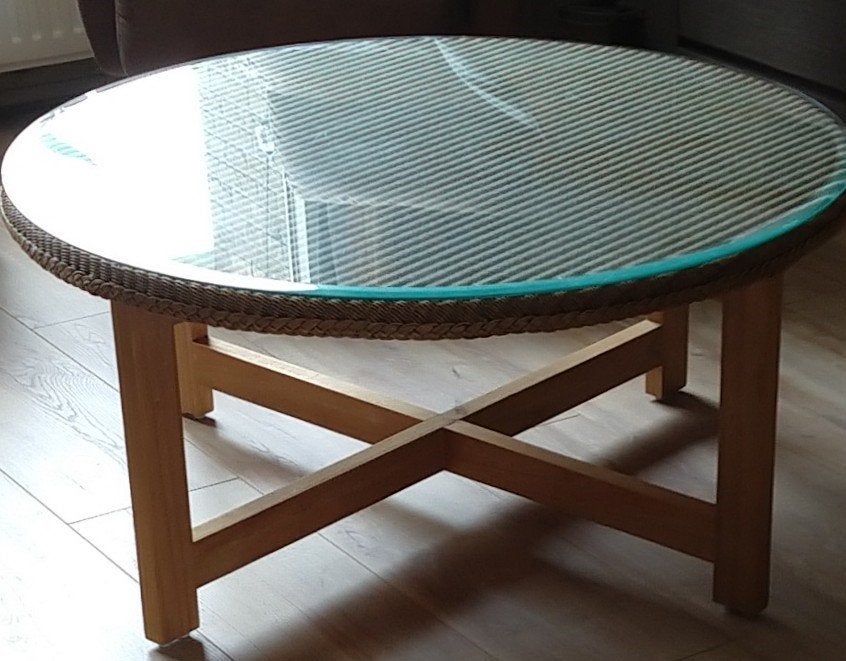 salontafel rond Romeo Loom, grenen met glasplaat, volgnr 14, Huis en Inrichting, Tafels | Salontafels, Ophalen, Gebruikt, 50 tot 100 cm
