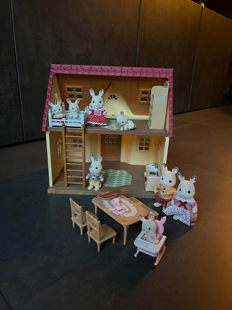Sylvanian Families startershuis + konijnenfamilie + baby’s, Kinderen en Baby's, Speelgoed | Poppenhuizen, Ophalen of Verzenden