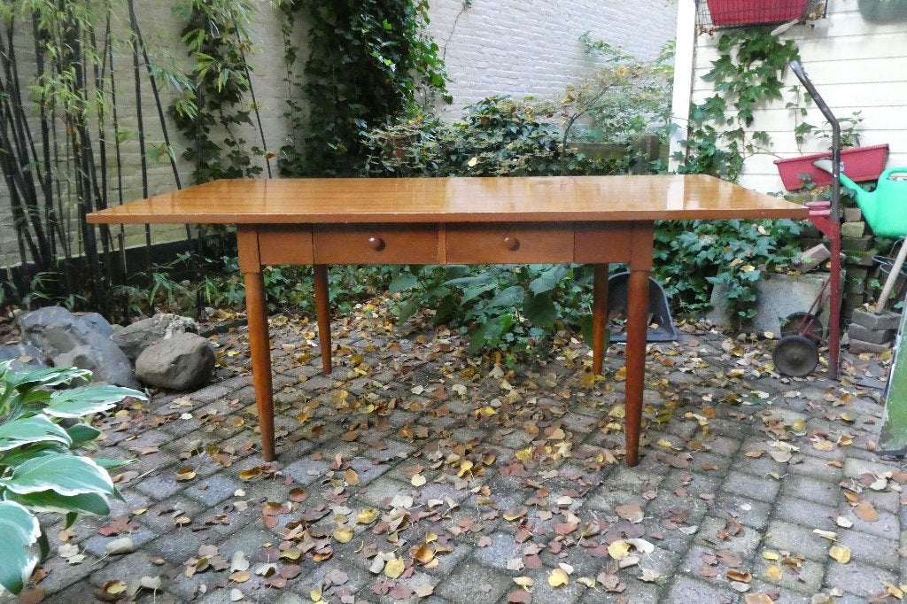 Kersenhouten eettafel met twee laden, Ophalen, Gebruikt, 200 cm of meer, 50 tot 100 cm