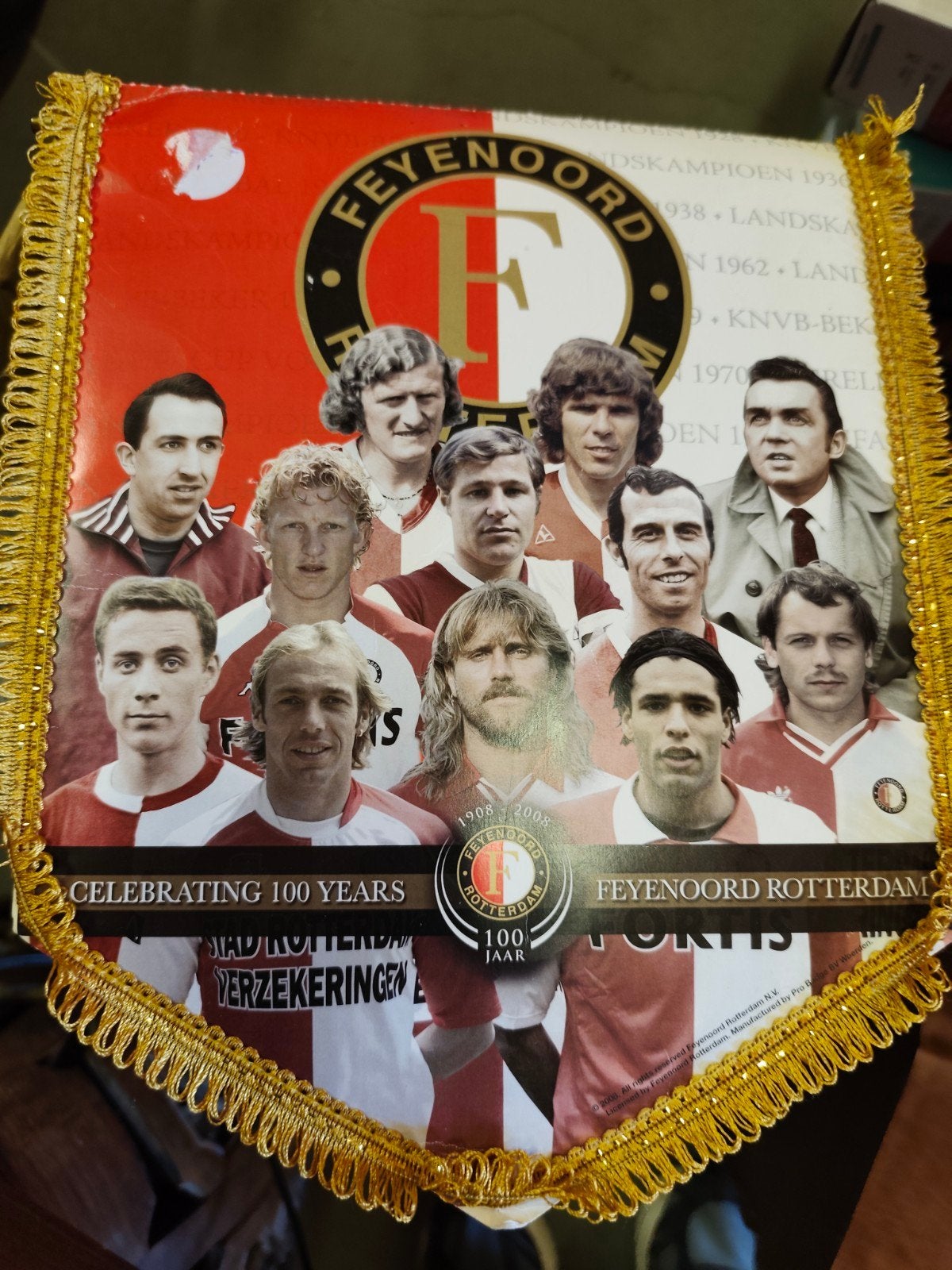 Feyenoord 100 Jaar Vaantje - Historische Spelers, Ophalen of Verzenden, Zo goed als nieuw, Feyenoord, Vaantje of Sjaal