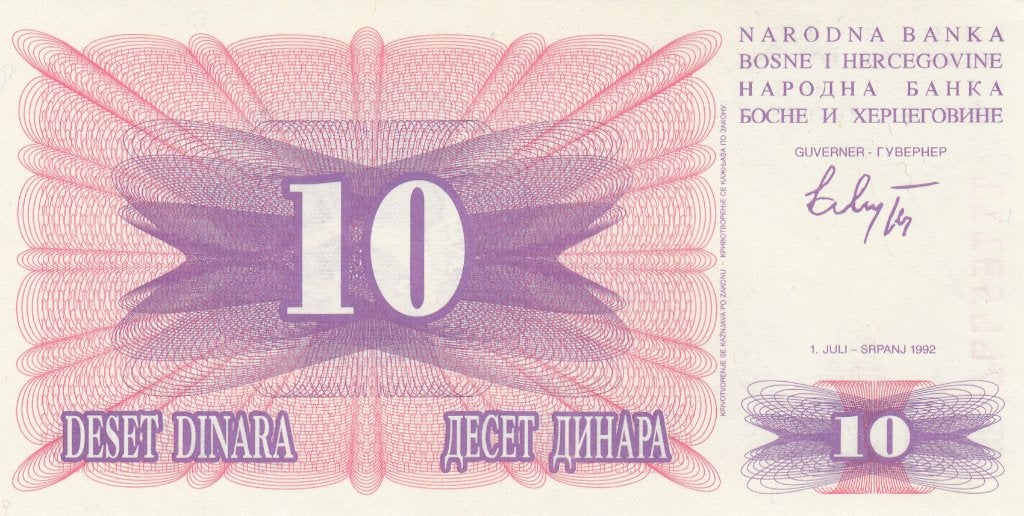 Bosnië-Herzegovina - lot 10, 25, 50 en 1.000 Dinar 1992 UNC, Postzegels en Munten, Bankbiljetten | Europa | Niet-Eurobiljetten