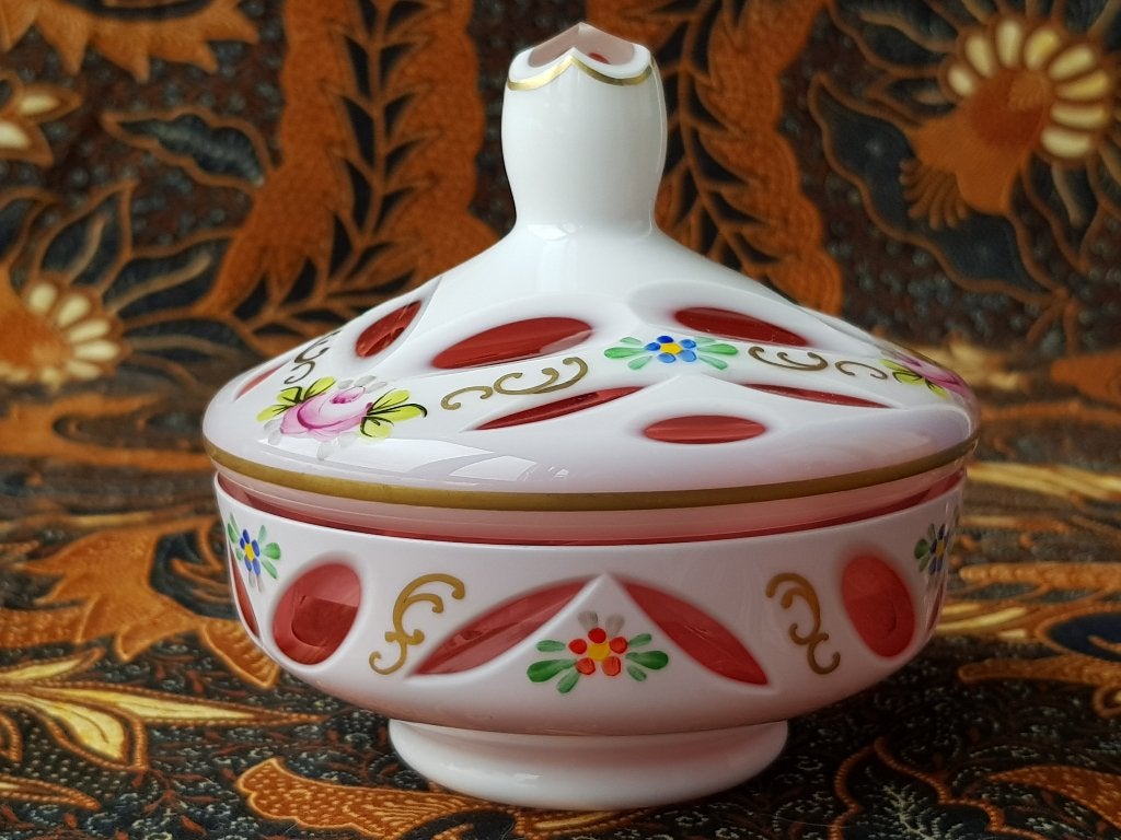 Prachtig origineel antiek doosje van Boheems glas 10 cm., Antiek en Kunst, Antiek | Glas en Kristal, Ophalen of Verzenden