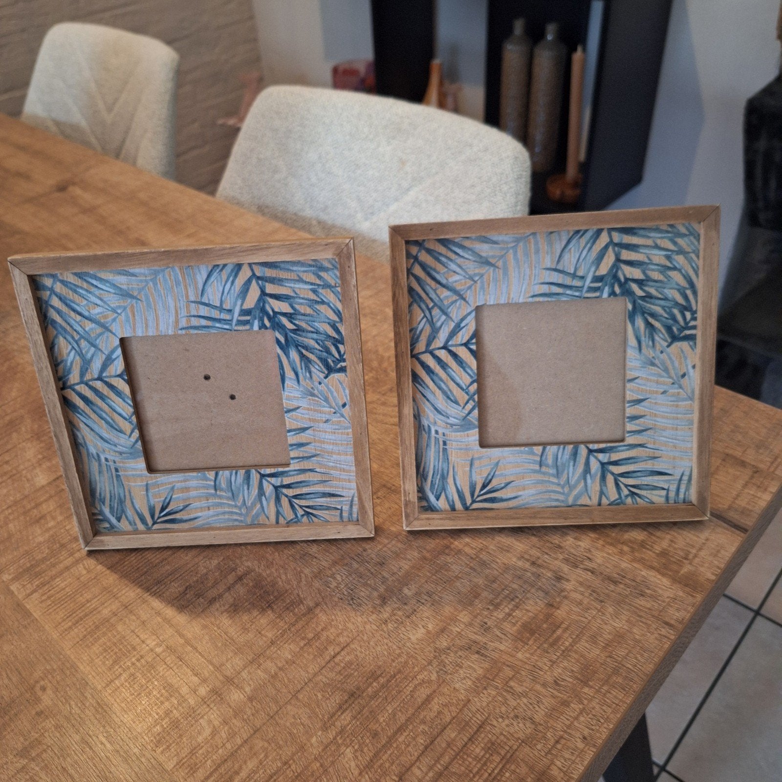 2 Fotolijstjes met bladdecoratie 10x10 cm, Ophalen of Verzenden, Zo goed als nieuw