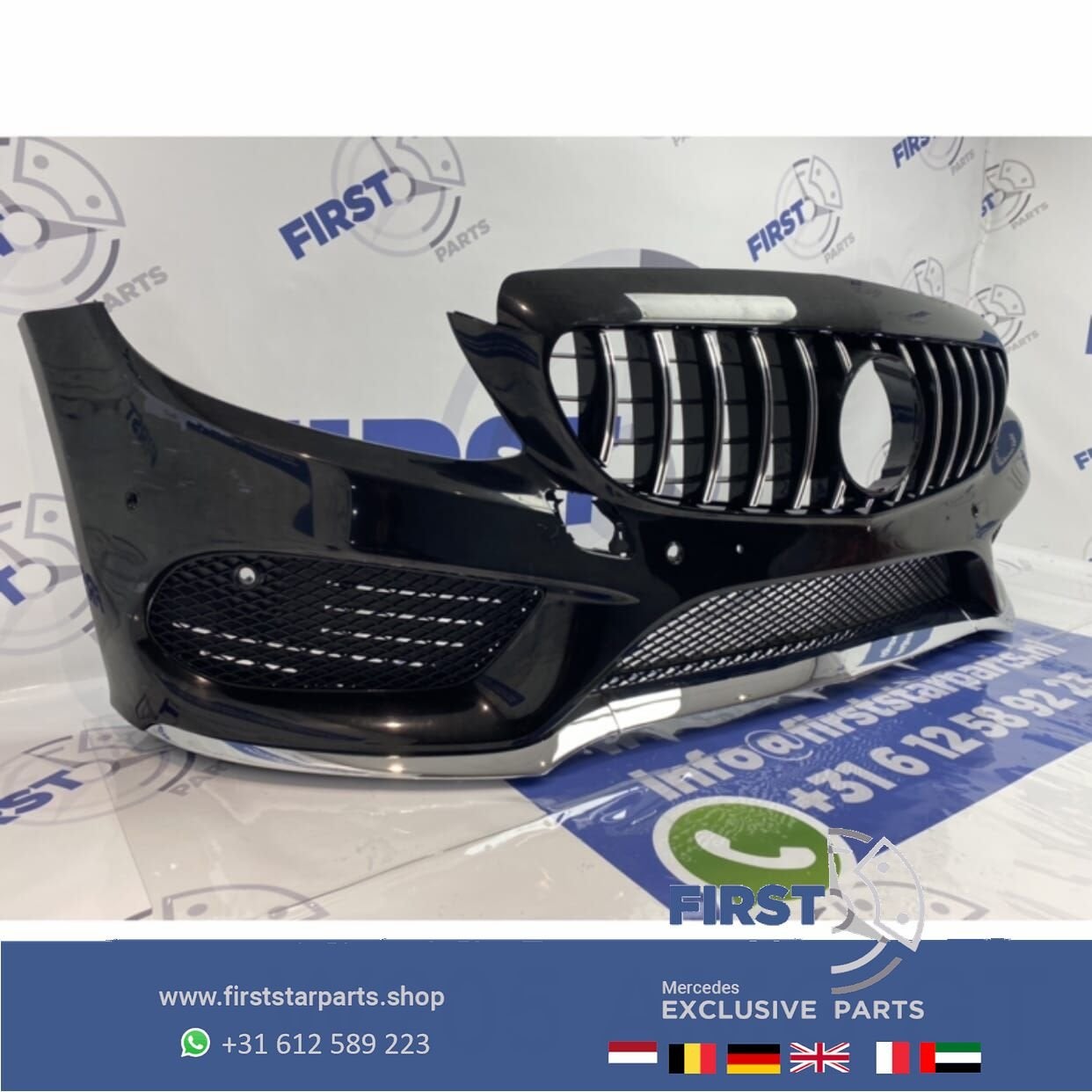 W205 C205 AMG GT VOORBUMPER ZWART Mercedes C Klasse 2014-201, Gebruikt, -, Voor, Ophalen of Verzenden