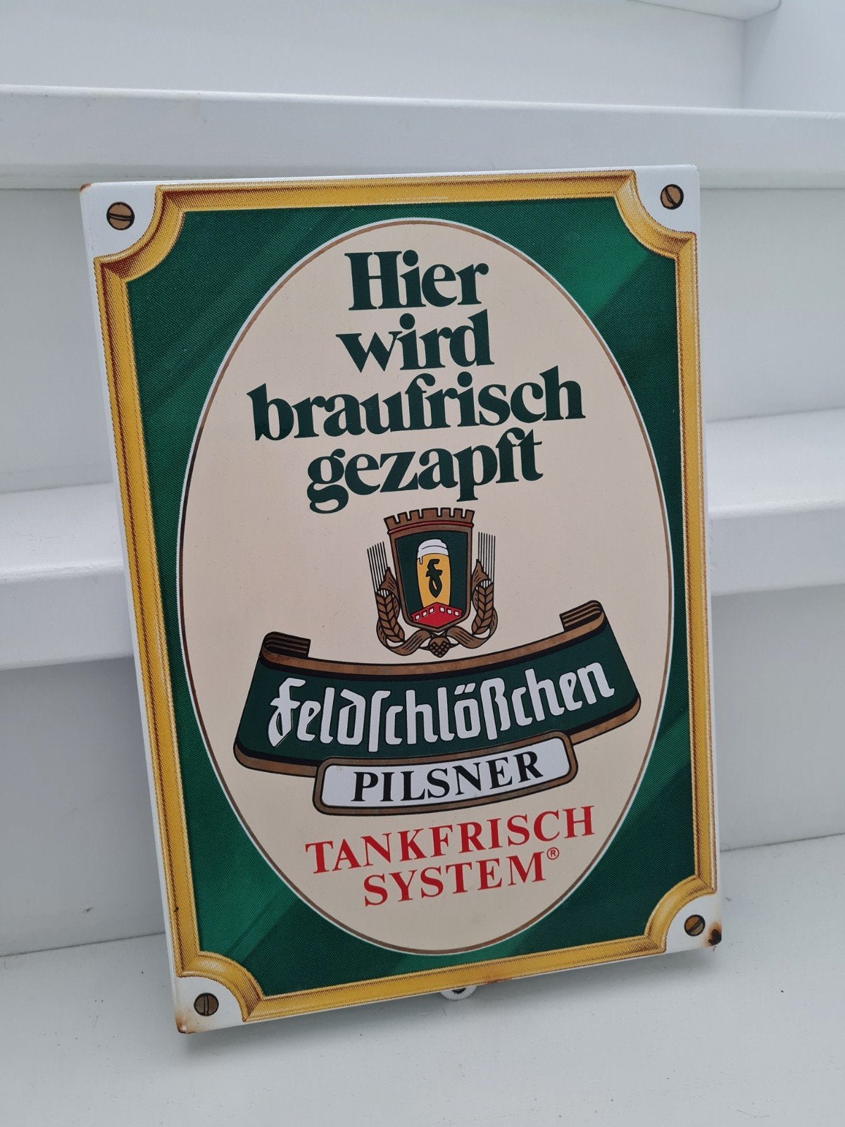 emaille bord feldschlossen, Ophalen of Verzenden, Gebruikt, Reclamebord