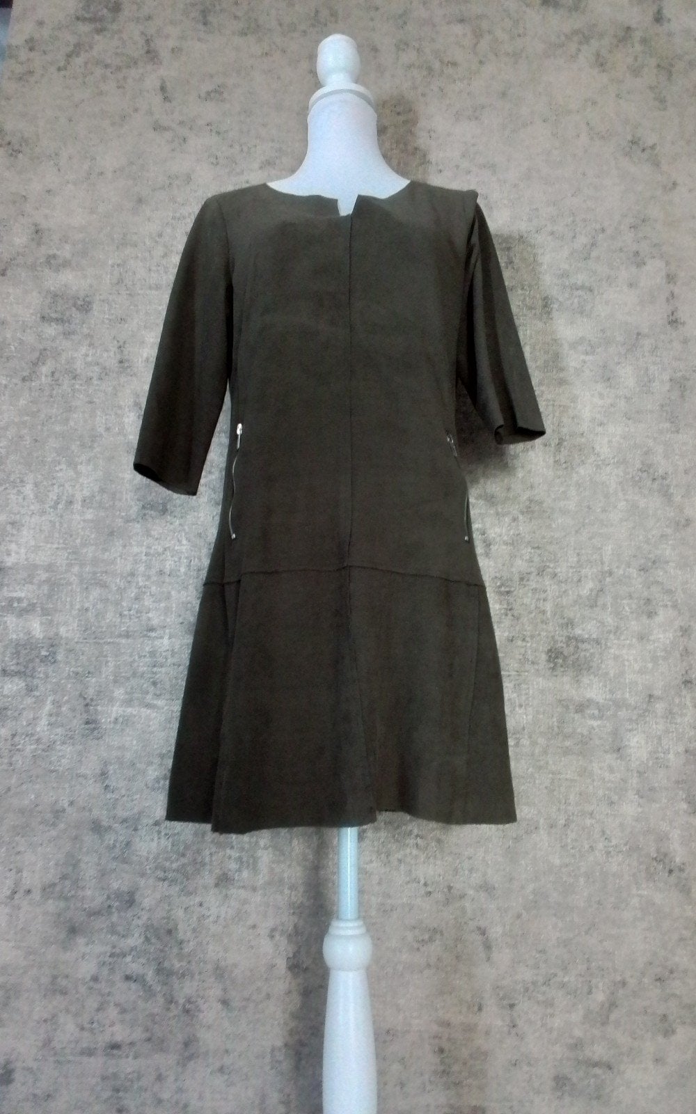 Mooi suèdelook groen jurkje, Maat 38/40 (M), Vintage Dressing, Ophalen of Verzenden, Gedragen